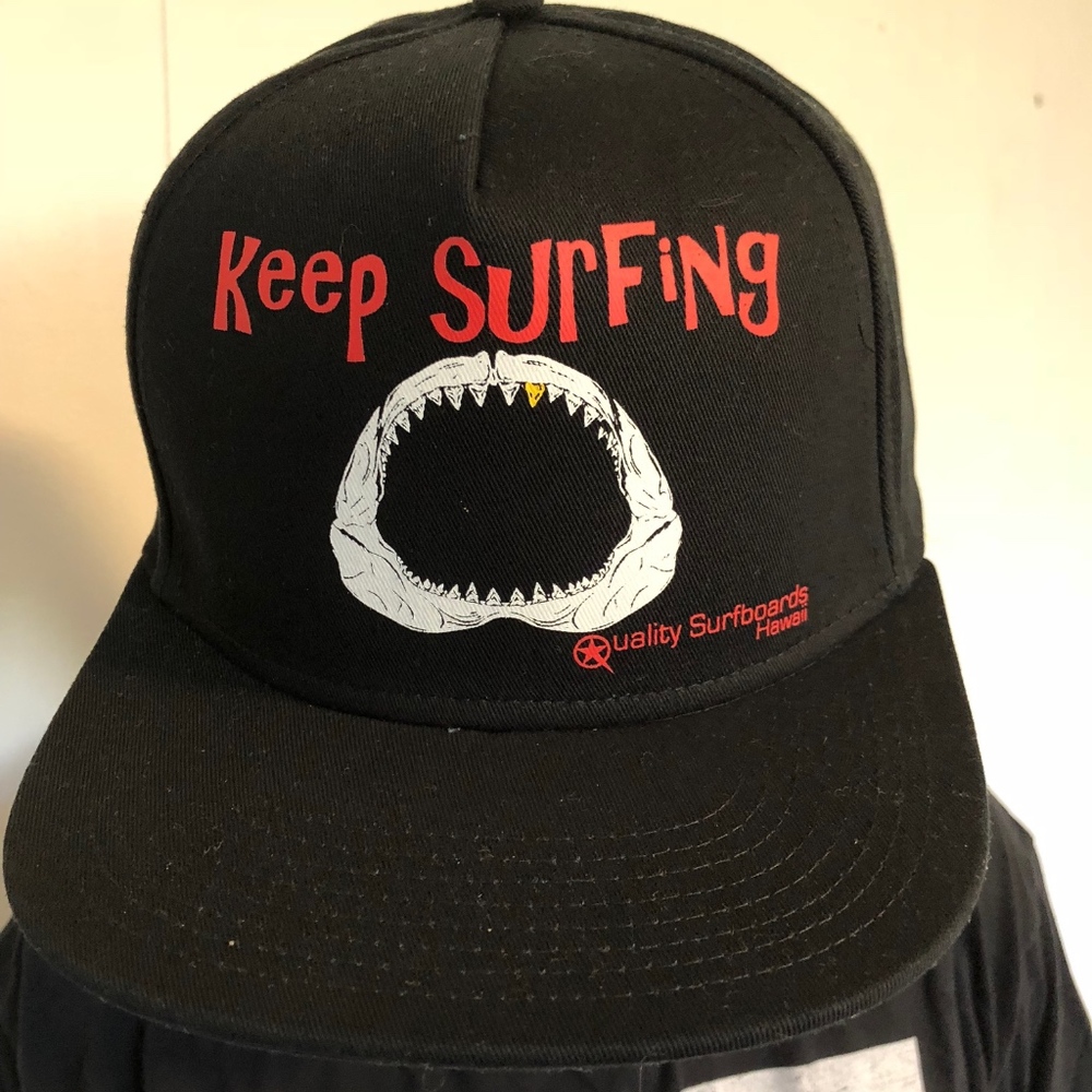 Keep Surfing gold shark tooth surf brand hat